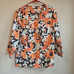 Coral Bay size L Large Women's button down Floral shirt top blazer